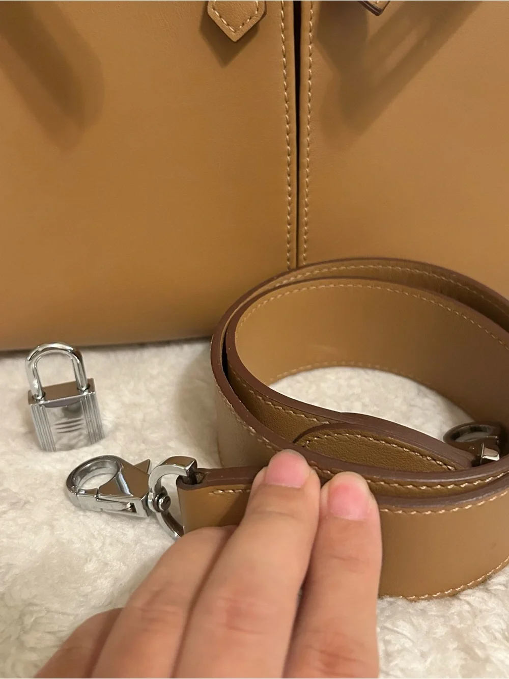 28cm Biscuit Top Handle Double Front Pocket Leather Satchel